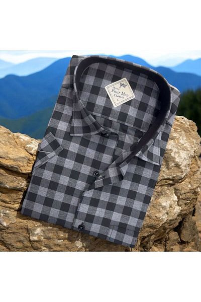 GÖMLEK GALERİSİ Men's Classic Relaxed Fit Checked Short Sleeve Shirt
