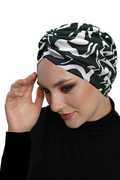 fidan bone Shadow Dance Patterned Cross and Band Detailed Lined Ready-Made Turban Hijab Pool Cap