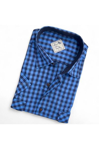 GÖMLEK GALERİSİ Men's Classic Relaxed Fit Double Pocket Plaid Short Sleeve Shirt