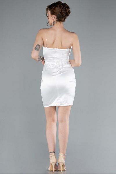 Efelif Μίνι σατέν φόρεμα εκκλησίας Ecru Strapless Cat Ear ABK39988