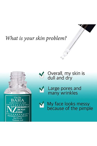 Cos De Baha Niacinamide 20% + Zinc 4% Serum for Face - Pore Reducer + Uneven Skin Tone Treatment + D