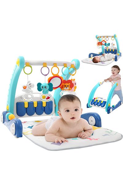 huanger 2 in 1 Baby Gym Play Mat & Sit-to-Stand Learning Walker, Kick & Play Piano Tummy Time Mat Toys with