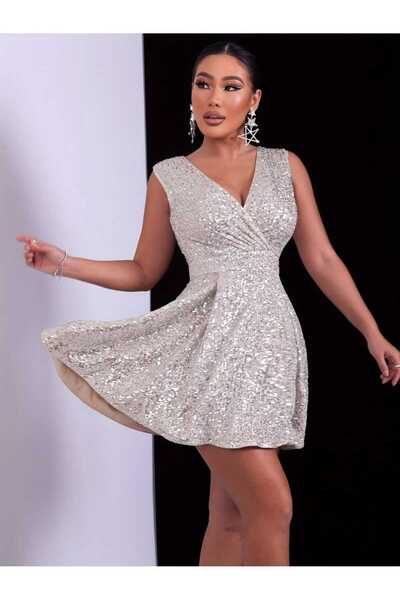 hilaltrendd Kruvaze  pulpayet işlemeli mini elbise