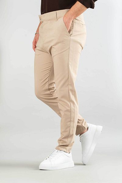 bombe Men's Beige Slim Fit Ankle Length Stretchy Lycra Fabric Trousers