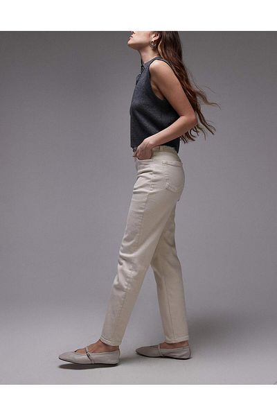 geenz manifacture Ανοιχτό μπεζ Super High Waist Lycra Mom Jeans Pantalon