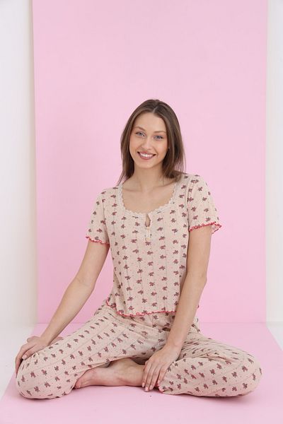 ELİTOL Jacquard Viscose Lace Pajama Set