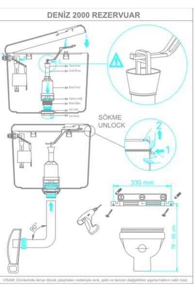 Genel Markalar Deniz 2000 Stoplu Spiral Dirsekli Klozet Üstü Rezervuar