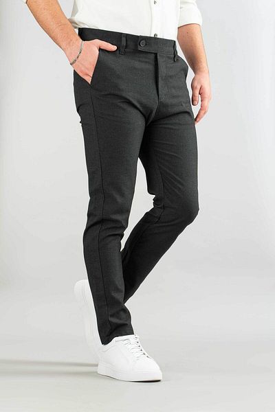 bombe Men's Anthracite Slim Fit Ankle Length Stretchy Lycra Fabric Trousers