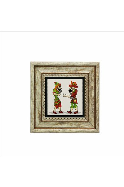 Sadrazam Tablou din piatră naturală imprimată Hacivat și Karagöz (20 X 20 KRT-114)