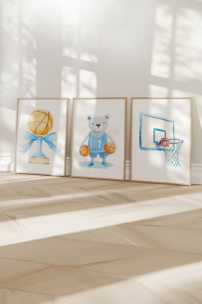 Home Decor pentru camera copiilor Koala din 3 piese, tricou de baschet, decor camera pentru adolescenți, poster fără cadru