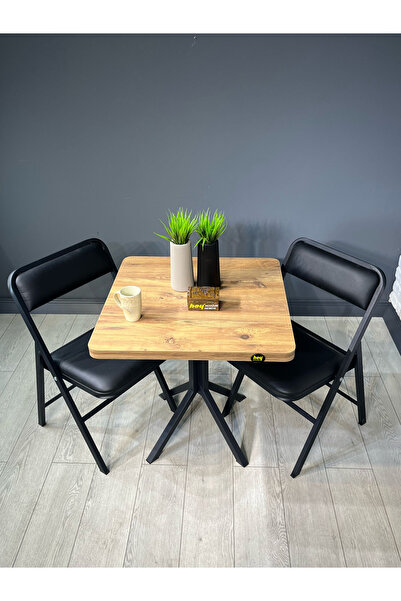 hey Roma Atlantik Çam Kare Mutfak Yemek Masası Balkon Metal Siyah Ayak 80 Cm