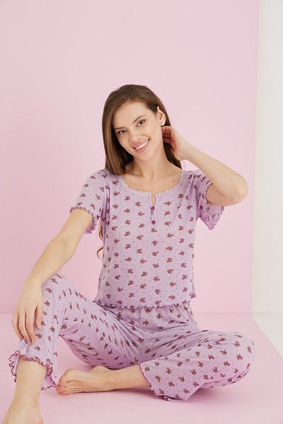 ELİTOL Jacquard Viscose Lace Pajama Set