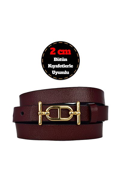 GoDeri 100% piele naturală, rochie de damă roșu claret subțire de 2 cm cu cataramă de culoare aurie, curea pantalonilor; tt+tt