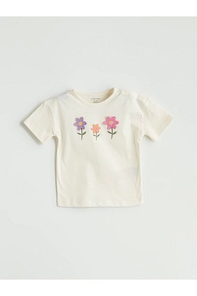 LC Waikiki Lcw Baby Beige Crew Neck Floral Baby Girl Blouse and Shorts 2-Pack