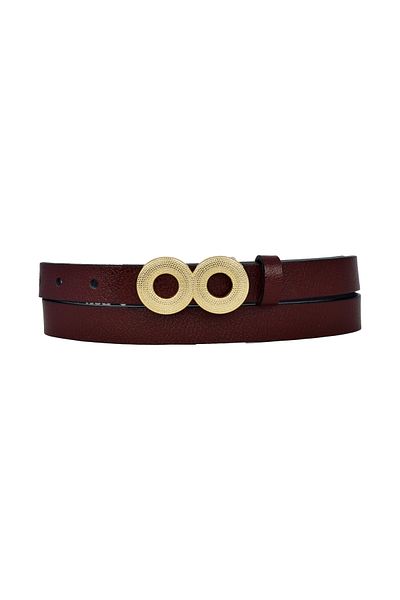 GoDeri 100% Genuine Leather, Thin 2 cm Claret Red Women's Belt with Gold Color Buckle; Dress, Pants Belt_Gözovr