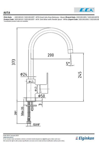 Eca Nita Flexible Spout Sink Faucet White 102118110