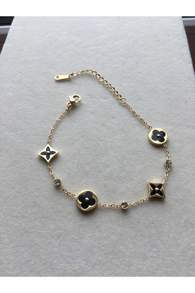 GUNESTAKI Gold Black Enameled Steel Chain Bracelet 21 cm