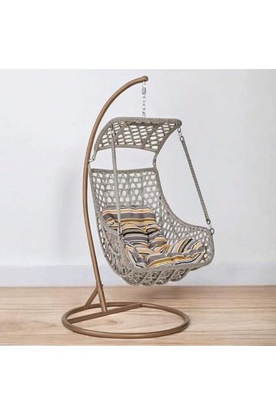 l'elefante Outdoor & Indoor Hanging Swing Chair with Stand – Single Seater Egg Hammock Chair with Rattan Wick