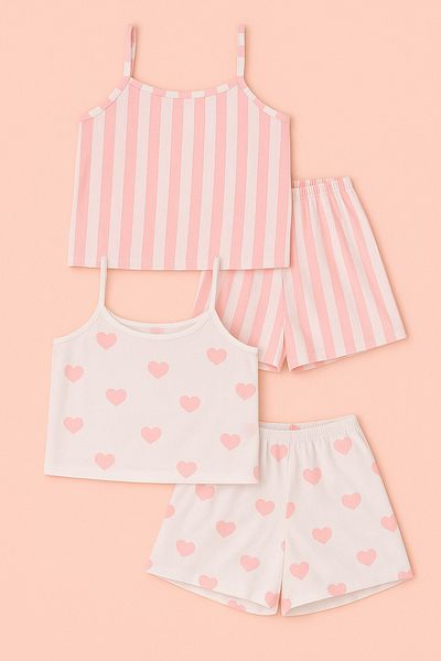 Harika KIDS Girl's Suspender-Shorts Summer 2-Piece Pajama Set