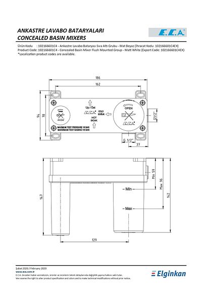 Eca Myra Concealed Sink Faucet Recessed 2 Way - Matte White 102166601C4