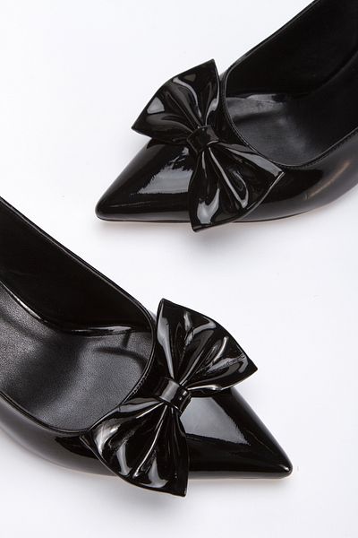 MFT AYAKKABI Women's Patent Leather Thin Heeled Bow Tie Shoes