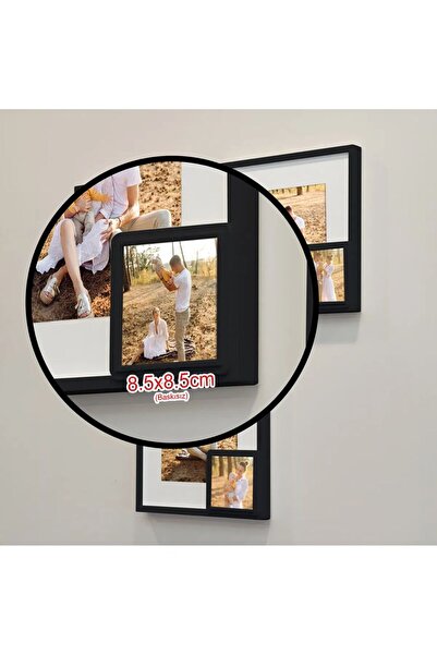 LİFE GLOBAL Adhesive Mountable Removable Black 21X21Cm Square Photo Frame with Mat - Pack of 3 Pvc Li