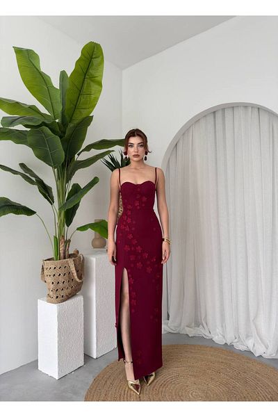 conconmoda Strappy Heart Collar Gloped Daisy Detail Long Dress