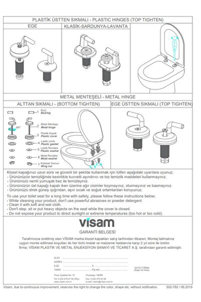 Visam İRİS TERMOPLAST KLOZET KAPAĞI (12 adet) ( )