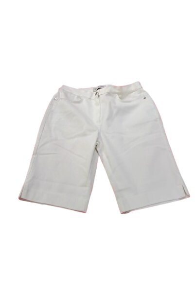 ZY BUTİK White Plus Size Elastic Waist Slim Gabardine City Boy Denim Shorts