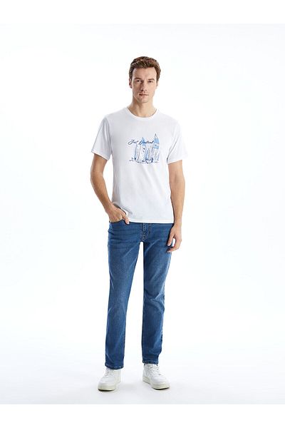 LC Waikiki Tricou pentru bărbați din bumbac pieptănat cu mânecă scurtă cu decolteu