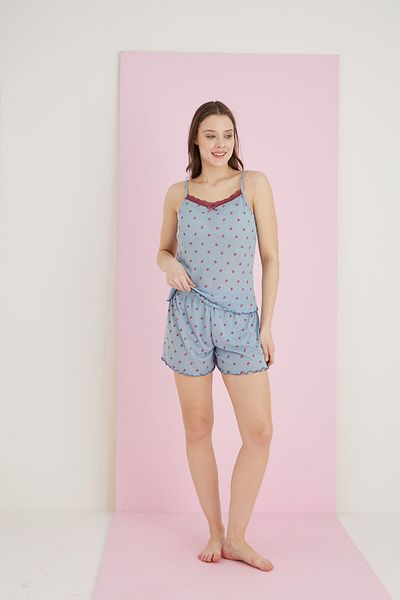 ELİTOL Jacquard Viscose Thin Strap Lace Shorts Set