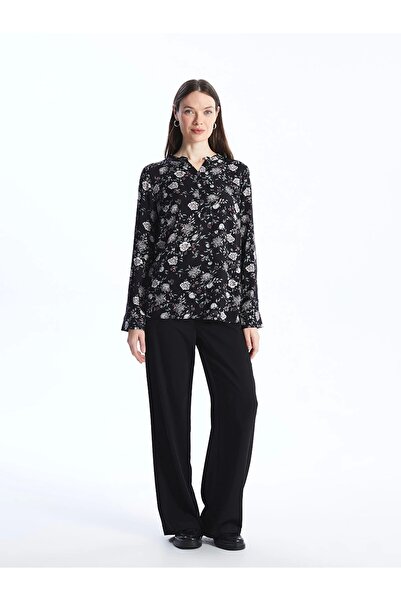 LC Waikiki LCW Grace Siyah Kaçık Yaka Desenli Uzun Kollu Kadın Bluz