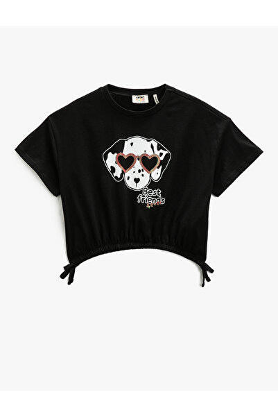 Koton Tricou crop cu mânecă scurtă, cu imprimeu pentru câini, cu talie elasti...