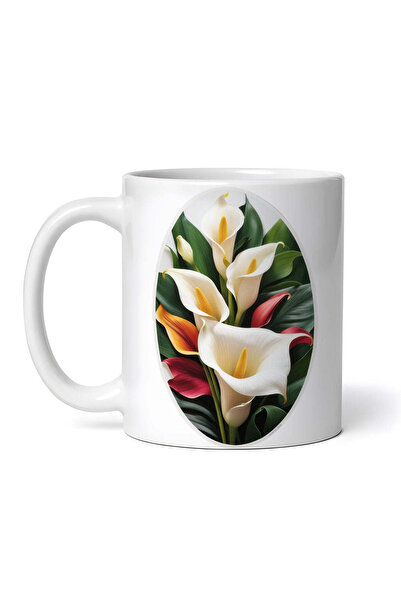 OEM Cană albă personalizată, medalion cu crin Calla, INOVATIX®. 330ml