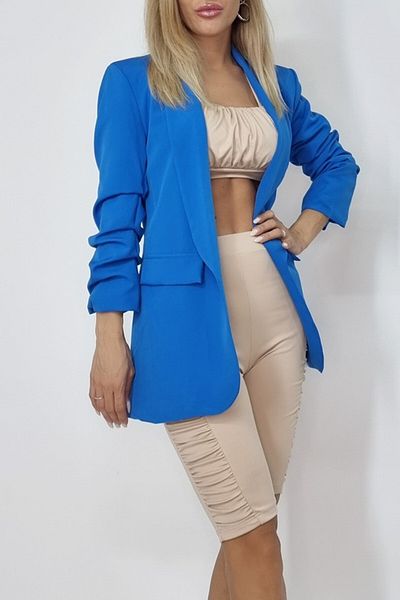 FashionForYou Jachetă casual Nora, lungime medie, albastră, mărime universală S/M