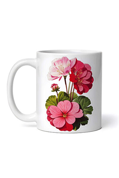 OEM Cană albă personalizată, flori de geranium cu boboci, INOVATIX®. 330ml