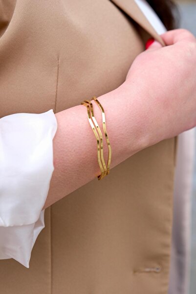 My Life Accessory Ajda Bilezik Dalgalı Model 3'lü Çelik Gold Renk 64 Numara
