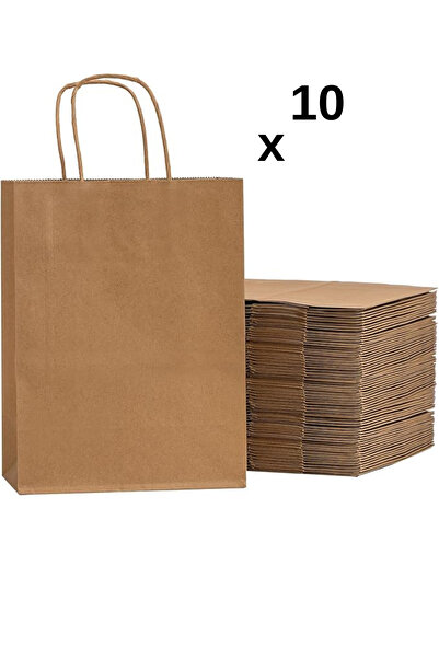 Dekals 10 Adet Burgu Saplı Kraft Çanta 25x12x31 cm