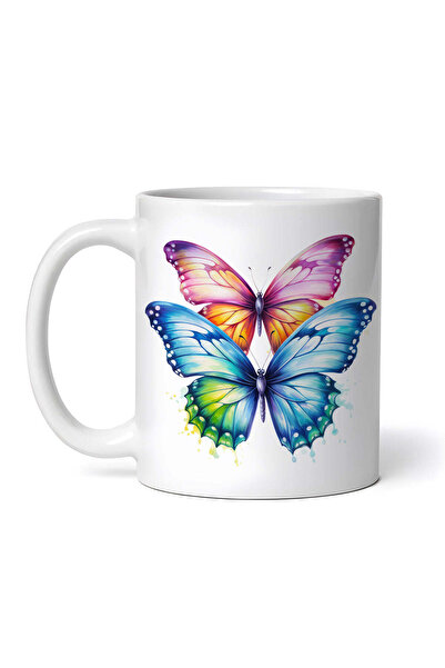 OEM Personalized White Mug, Rainbow Butterflies Crystals, Inovatix®. 330ml