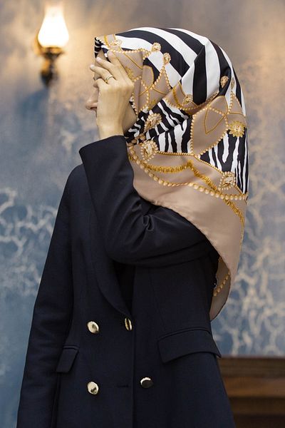 VİOLLA Beige Zebra Print Twill Scarf - 90X90, Silk Free, Edge and Hand Stitching Detail