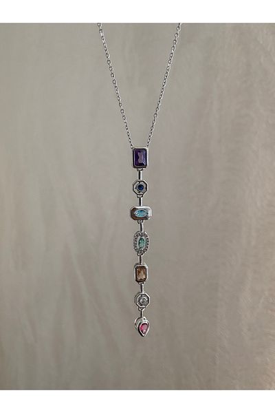 Petek Collection Colorful Stone Y Necklace Low-Cut Necklace (Steel)