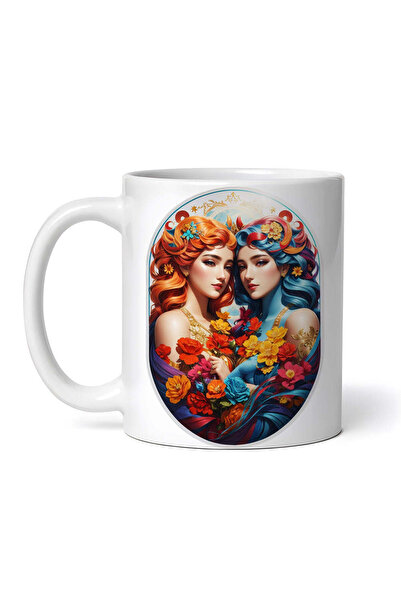 OEM Cană albă personalizată, Fete cu bucle, simbol zodiacal Gemeni, INOVATIX®...