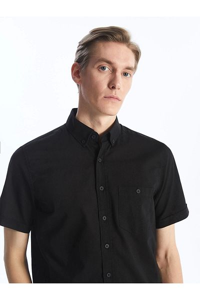 LC Waikiki Lcwaikiki Classic Black Regular Fit Short Sleeve Linen Blend Men's Shirt