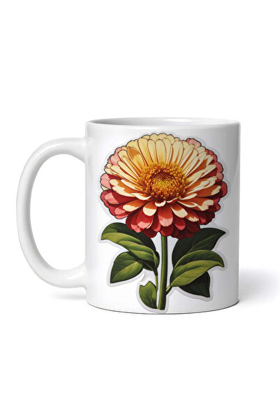 OEM Cană albă personalizată, flori de Zinnia, INOVATIX®. 330ml