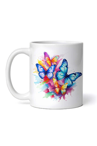 OEM Personalized white mug, Rainbow Butterflies Delicates, INOVATIX®. 330ml