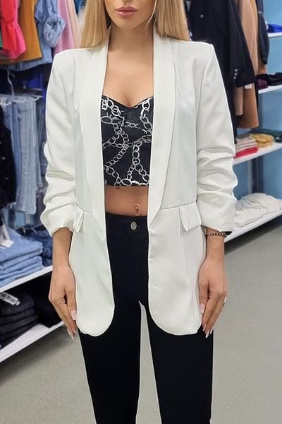 FashionForYou Jachetă Gabrielle, cu mâneci trei sferturi, albă, mărime universală S/M
