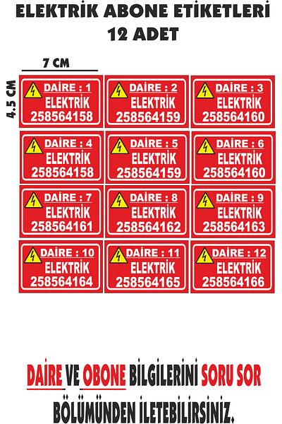 sıradışıhediyem Metal Label Subscriber Number Sticker Electric Subscriber Label Water Subscriber Label Natural Gas Subscriber Back Tape