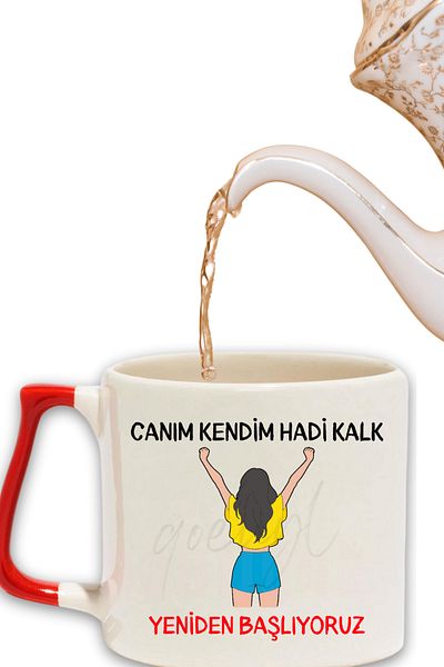 qoeuyl boutique Dear Myself, Let's Get Up, We'Ll Start over Printed Colorful Handled Modern Ceramic Motivational Mug