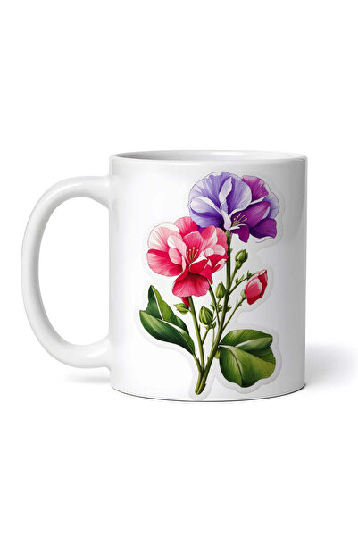 OEM Εξατομικευμένη λευκή κούπα, Άνθη Γλυκού Μπιζελιού, INOVATIX®. 330ml