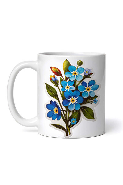 OEM Personalized white mug, Forget-me-not flowers with buds, INOVATIX®. 330ml